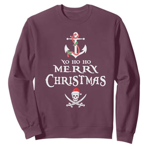 Funny Christmas Pirate Sweatshirt Yo Ho Ho Merry Christmas Anchor Santa Skull TS11 Maroon Print Your Wear
