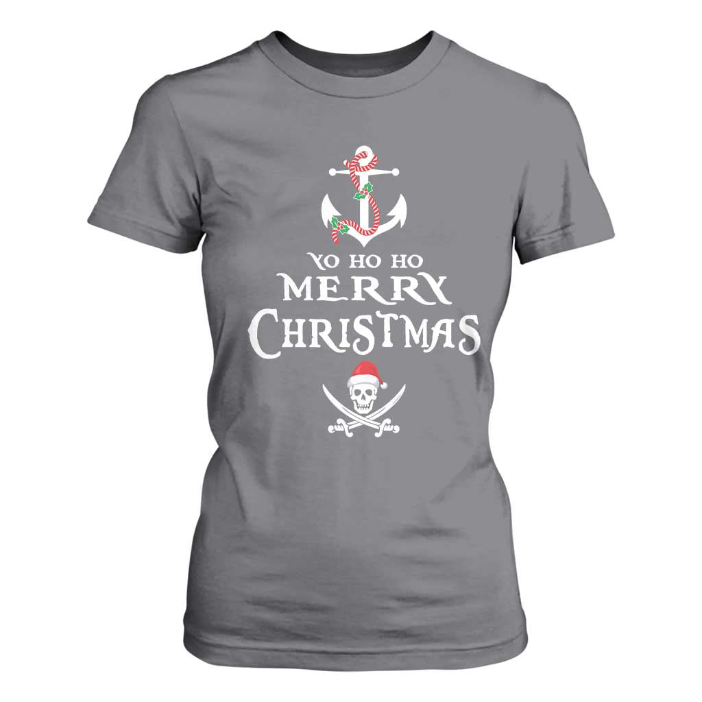 Funny Christmas Pirate T Shirt For Women Yo Ho Ho Merry Christmas Anchor Santa Skull TS11 Charcoal Print Your Wear