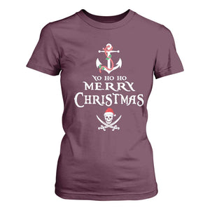 Funny Christmas Pirate T Shirt For Women Yo Ho Ho Merry Christmas Anchor Santa Skull TS11 Maroon Print Your Wear
