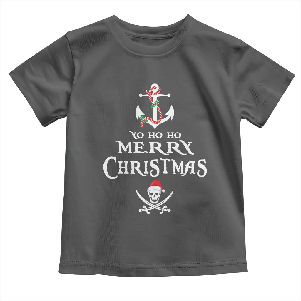 Funny Christmas Pirate Toddler T Shirt Yo Ho Ho Merry Christmas Anchor Santa Skull TS11 Dark Heather Print Your Wear
