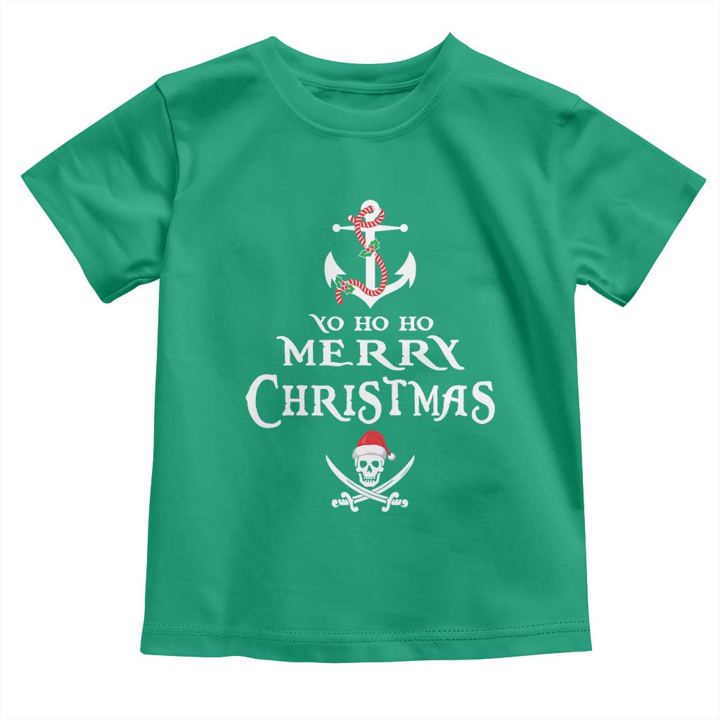 Funny Christmas Pirate Toddler T Shirt Yo Ho Ho Merry Christmas Anchor Santa Skull TS11 Irish Green Print Your Wear