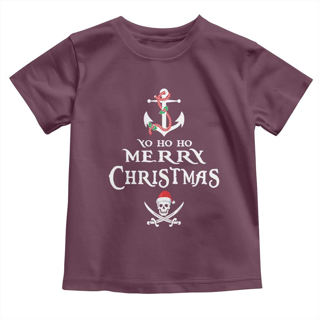 Funny Christmas Pirate Toddler T Shirt Yo Ho Ho Merry Christmas Anchor Santa Skull TS11 Maroon Print Your Wear