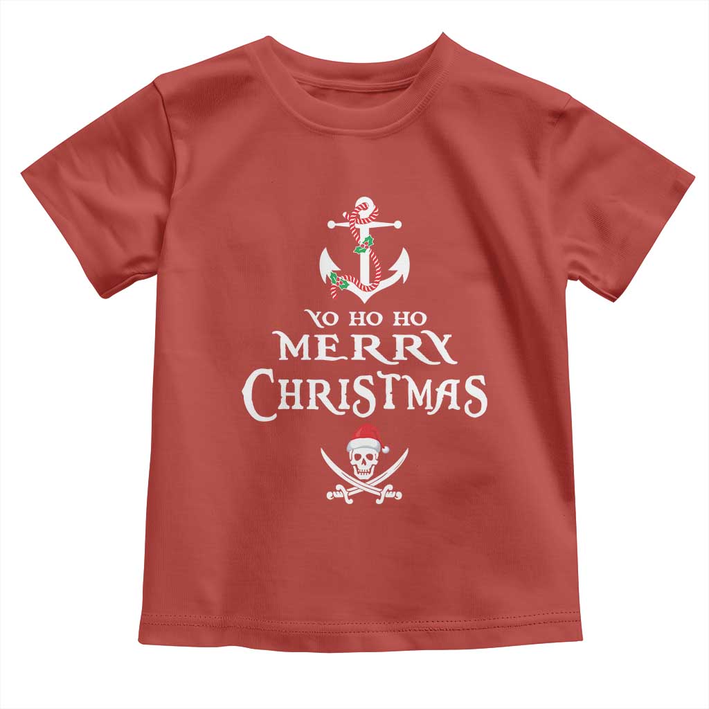 Funny Christmas Pirate Toddler T Shirt Yo Ho Ho Merry Christmas Anchor Santa Skull TS11 Red Print Your Wear