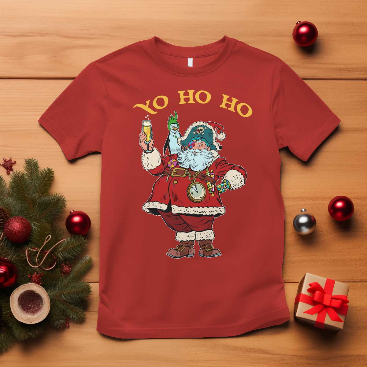 Funny Christmas Pirate Santa T Shirt Yo Ho Ho Holiday Xmas Pirate TS11 Red Print Your Wear