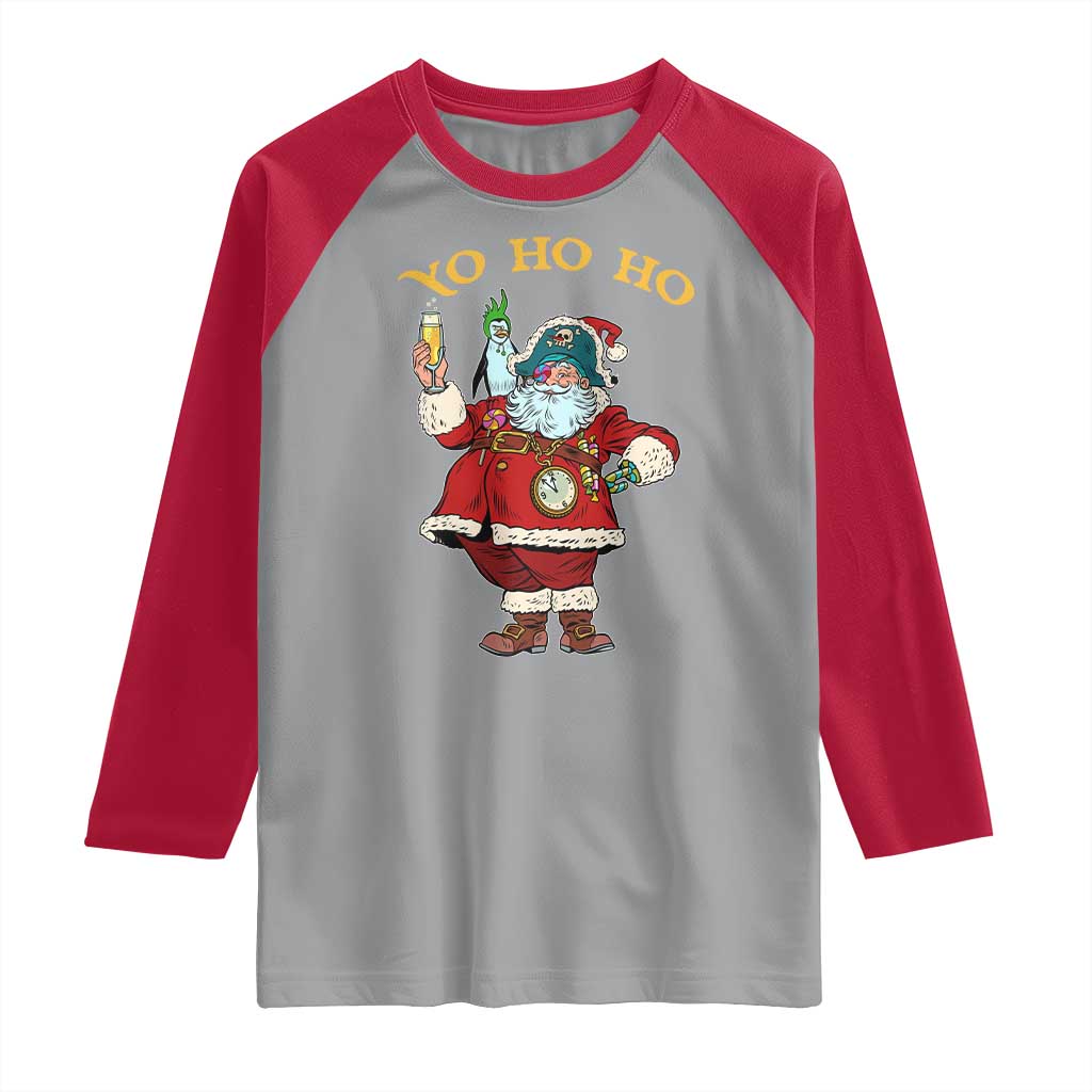 Funny Christmas Pirate Santa Raglan Shirt Yo Ho Ho Holiday Xmas Pirate TS11 Sport Gray Red Print Your Wear