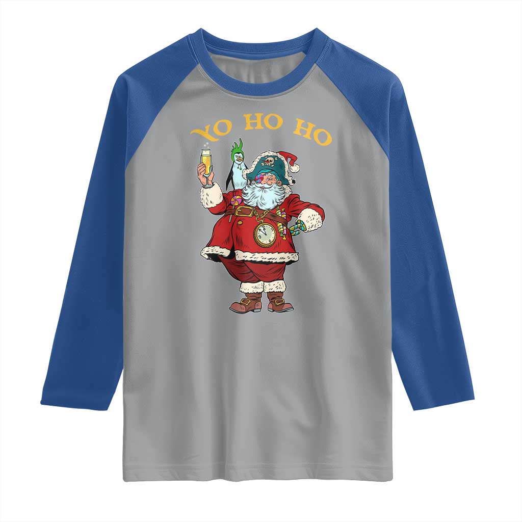 Funny Christmas Pirate Santa Raglan Shirt Yo Ho Ho Holiday Xmas Pirate TS11 Sport Gray Royal Print Your Wear
