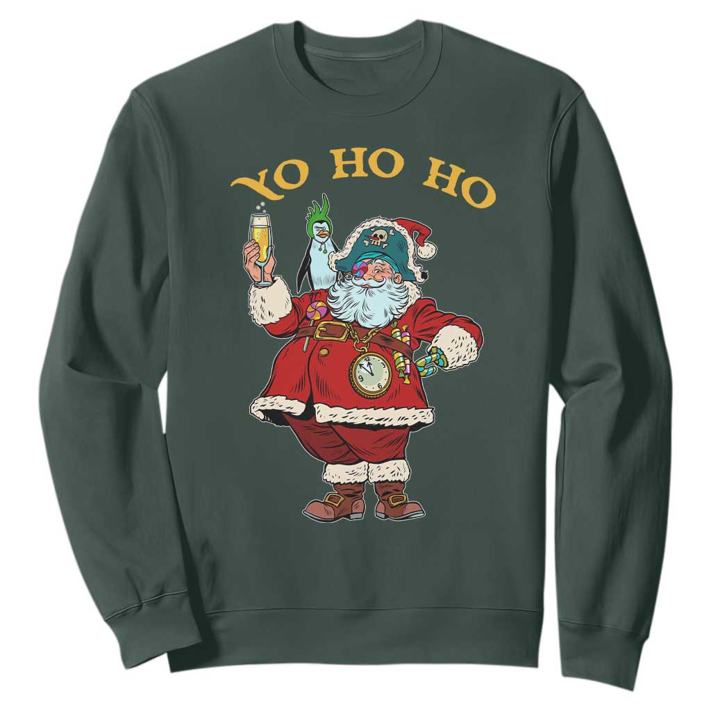 Funny Christmas Pirate Santa Sweatshirt Yo Ho Ho Holiday Xmas Pirate TS11 Dark Forest Green Print Your Wear