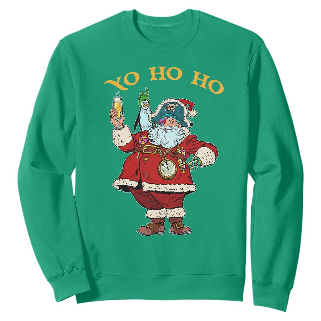 Funny Christmas Pirate Santa Sweatshirt Yo Ho Ho Holiday Xmas Pirate TS11 Irish Green Print Your Wear