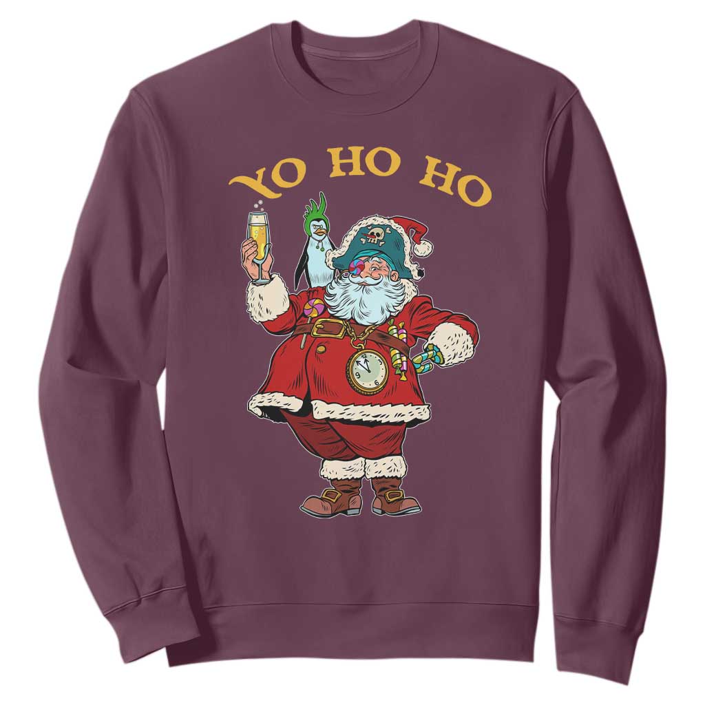 Funny Christmas Pirate Santa Sweatshirt Yo Ho Ho Holiday Xmas Pirate TS11 Maroon Print Your Wear