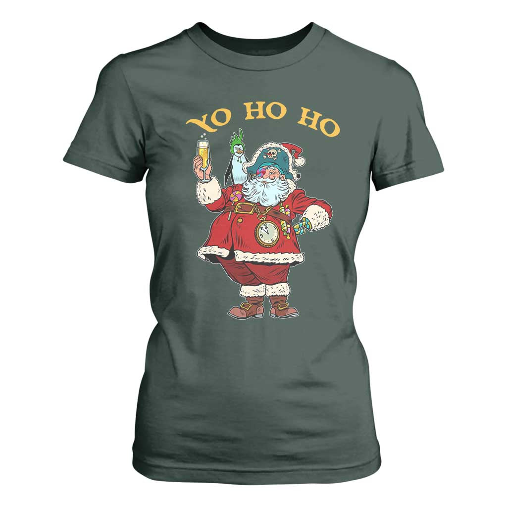 Funny Christmas Pirate Santa T Shirt For Women Yo Ho Ho Holiday Xmas Pirate TS11 Dark Forest Green Print Your Wear
