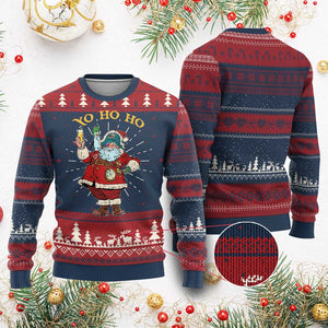 Funny Xmas Pirate Santa Ugly Christmas Sweater Yo Ho Ho Holiday Xmas Pirate TS11 Burgundy Print Your Wear