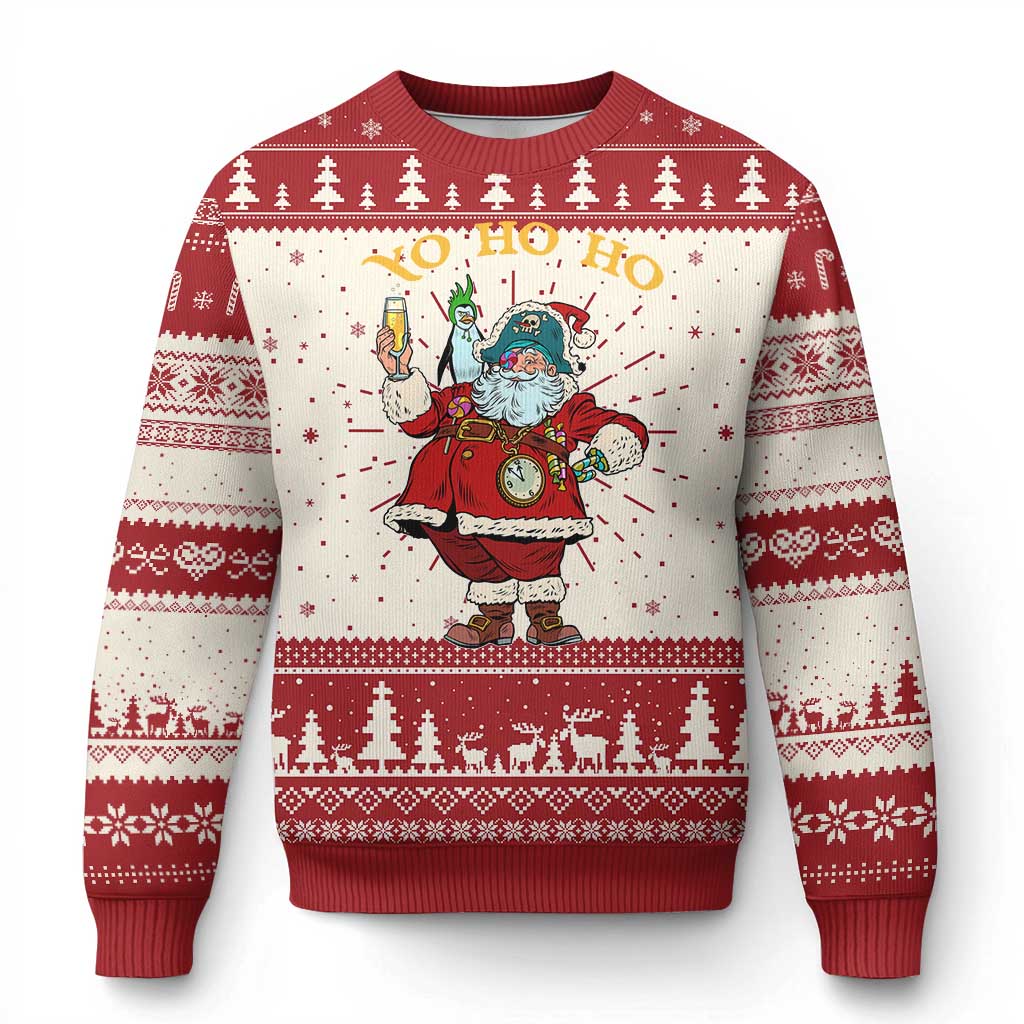 Funny Xmas Pirate Santa Ugly Christmas Sweater Yo Ho Ho Holiday Xmas Pirate TS11 Red Print Your Wear