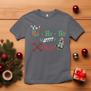 Funny Christmas Pirate T Shirt Yo Ho Ho Marrrrry X-Mas Anchor Santa Hat TS11 Charcoal Print Your Wear