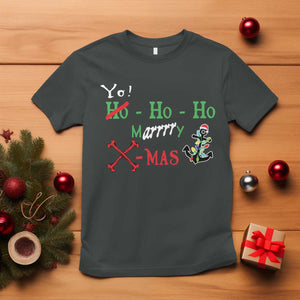 Funny Christmas Pirate T Shirt Yo Ho Ho Marrrrry X-Mas Anchor Santa Hat TS11 Dark Heather Print Your Wear