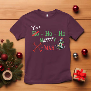 Funny Christmas Pirate T Shirt Yo Ho Ho Marrrrry X-Mas Anchor Santa Hat TS11 Maroon Print Your Wear