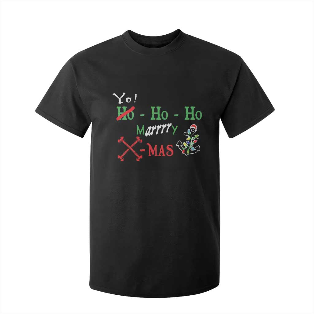 Funny Christmas Pirate T Shirt For Kid Yo Ho Ho Marrrrry X-Mas Anchor Santa Hat TS11 Black Print Your Wear