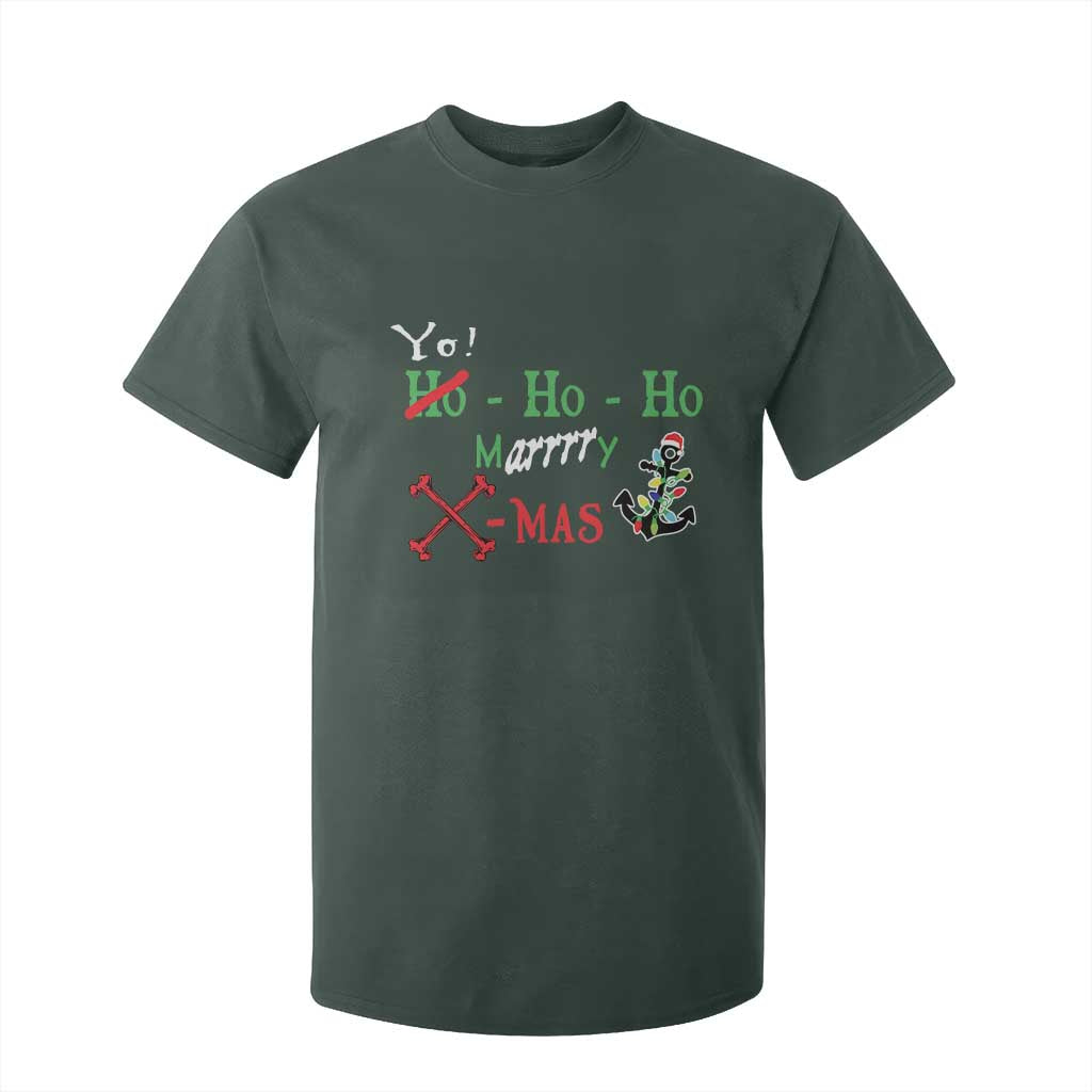 Funny Christmas Pirate T Shirt For Kid Yo Ho Ho Marrrrry X-Mas Anchor Santa Hat TS11 Dark Forest Green Print Your Wear