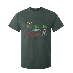 Funny Christmas Pirate T Shirt For Kid Yo Ho Ho Marrrrry X-Mas Anchor Santa Hat TS11 Dark Forest Green Print Your Wear
