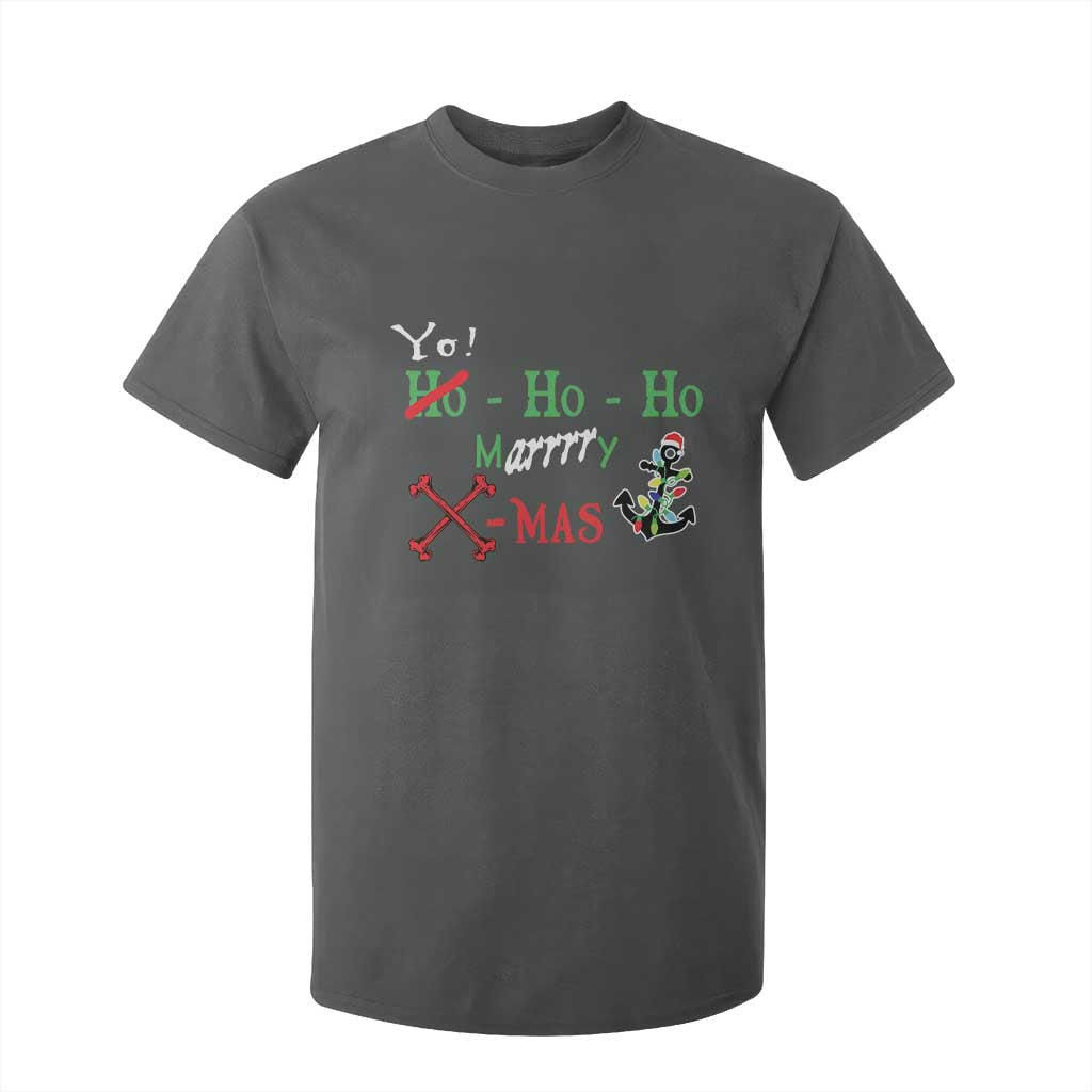 Funny Christmas Pirate T Shirt For Kid Yo Ho Ho Marrrrry X-Mas Anchor Santa Hat TS11 Dark Heather Print Your Wear