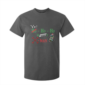 Funny Christmas Pirate T Shirt For Kid Yo Ho Ho Marrrrry X-Mas Anchor Santa Hat TS11 Dark Heather Print Your Wear