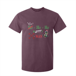 Funny Christmas Pirate T Shirt For Kid Yo Ho Ho Marrrrry X-Mas Anchor Santa Hat TS11 Maroon Print Your Wear