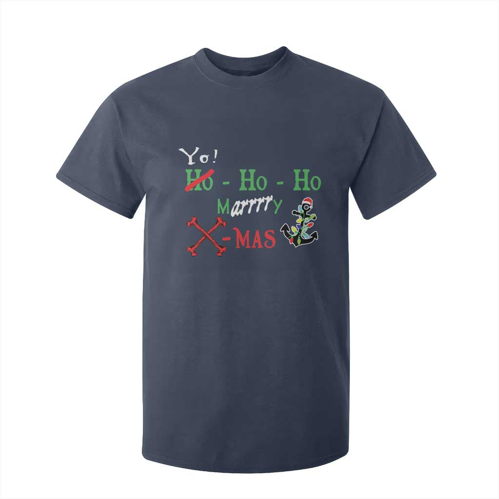 Funny Christmas Pirate T Shirt For Kid Yo Ho Ho Marrrrry X-Mas Anchor Santa Hat TS11 Navy Print Your Wear