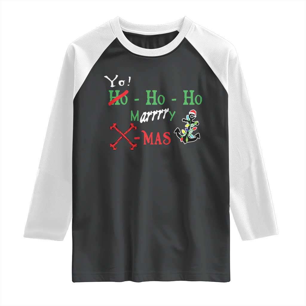 Funny Christmas Pirate Raglan Shirt Yo Ho Ho Marrrrry X-Mas Anchor Santa Hat TS11 Black White Print Your Wear