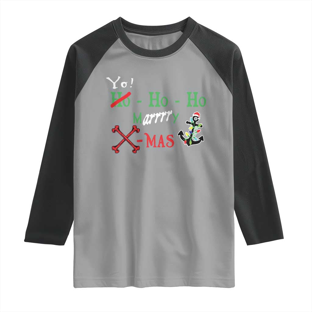 Funny Christmas Pirate Raglan Shirt Yo Ho Ho Marrrrry X-Mas Anchor Santa Hat TS11 Sport Gray Black Print Your Wear