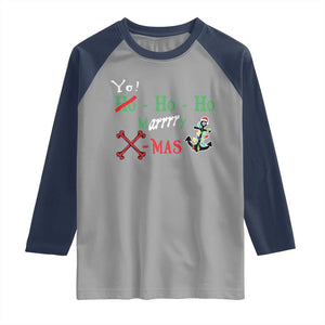 Funny Christmas Pirate Raglan Shirt Yo Ho Ho Marrrrry X-Mas Anchor Santa Hat TS11 Sport Gray Navy Print Your Wear
