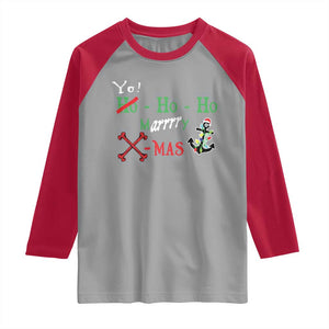 Funny Christmas Pirate Raglan Shirt Yo Ho Ho Marrrrry X-Mas Anchor Santa Hat TS11 Sport Gray Red Print Your Wear