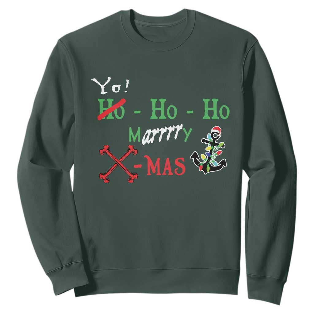 Funny Christmas Pirate Sweatshirt Yo Ho Ho Marrrrry X-Mas Anchor Santa Hat TS11 Dark Forest Green Print Your Wear