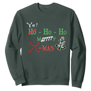 Funny Christmas Pirate Sweatshirt Yo Ho Ho Marrrrry X-Mas Anchor Santa Hat TS11 Dark Forest Green Print Your Wear