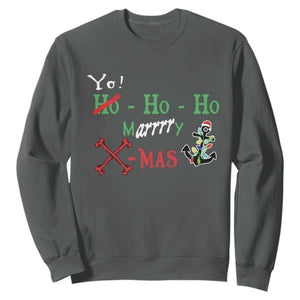 Funny Christmas Pirate Sweatshirt Yo Ho Ho Marrrrry X-Mas Anchor Santa Hat TS11 Dark Heather Print Your Wear