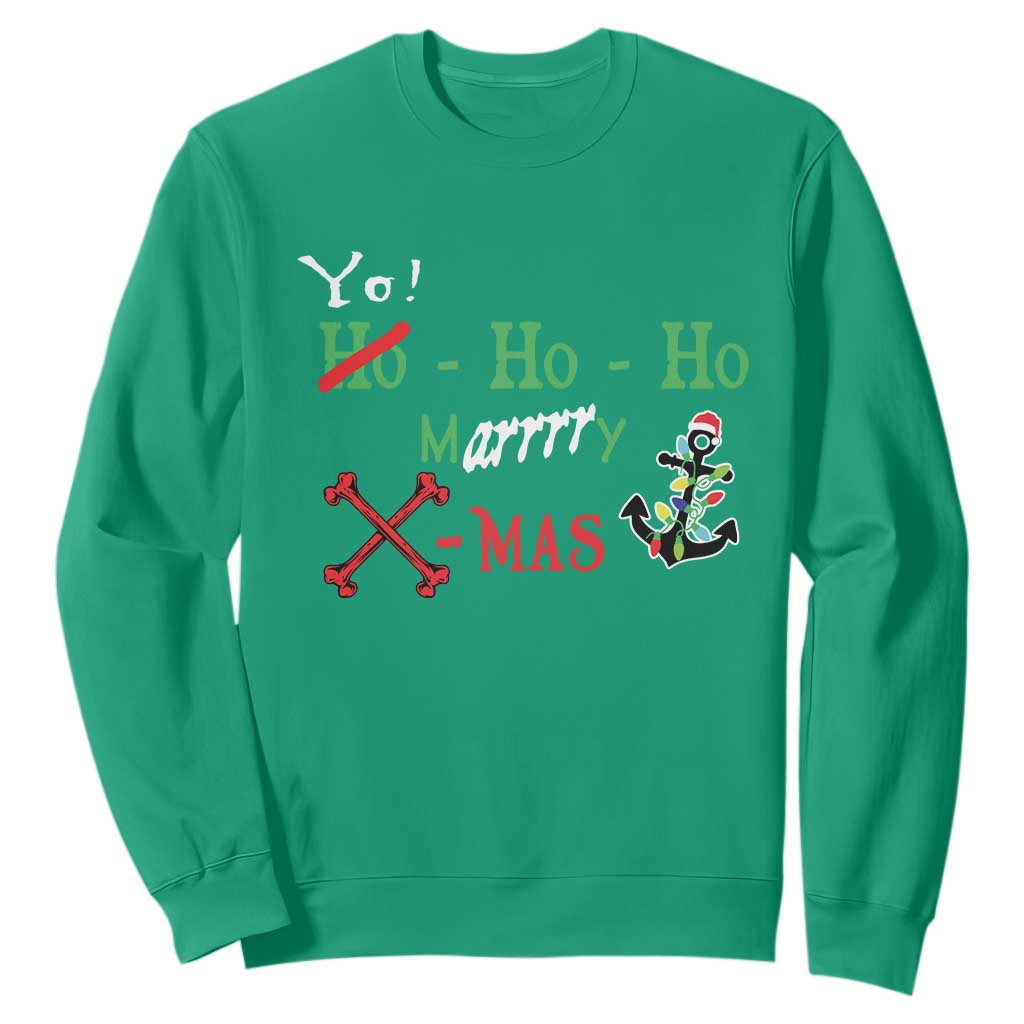 Funny Christmas Pirate Sweatshirt Yo Ho Ho Marrrrry X-Mas Anchor Santa Hat TS11 Irish Green Print Your Wear