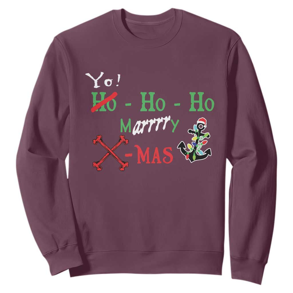 Funny Christmas Pirate Sweatshirt Yo Ho Ho Marrrrry X-Mas Anchor Santa Hat TS11 Maroon Print Your Wear