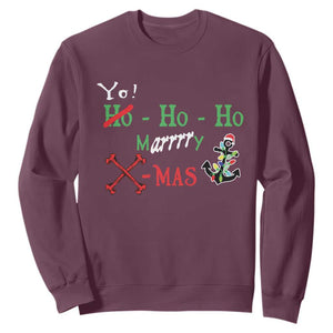 Funny Christmas Pirate Sweatshirt Yo Ho Ho Marrrrry X-Mas Anchor Santa Hat TS11 Maroon Print Your Wear
