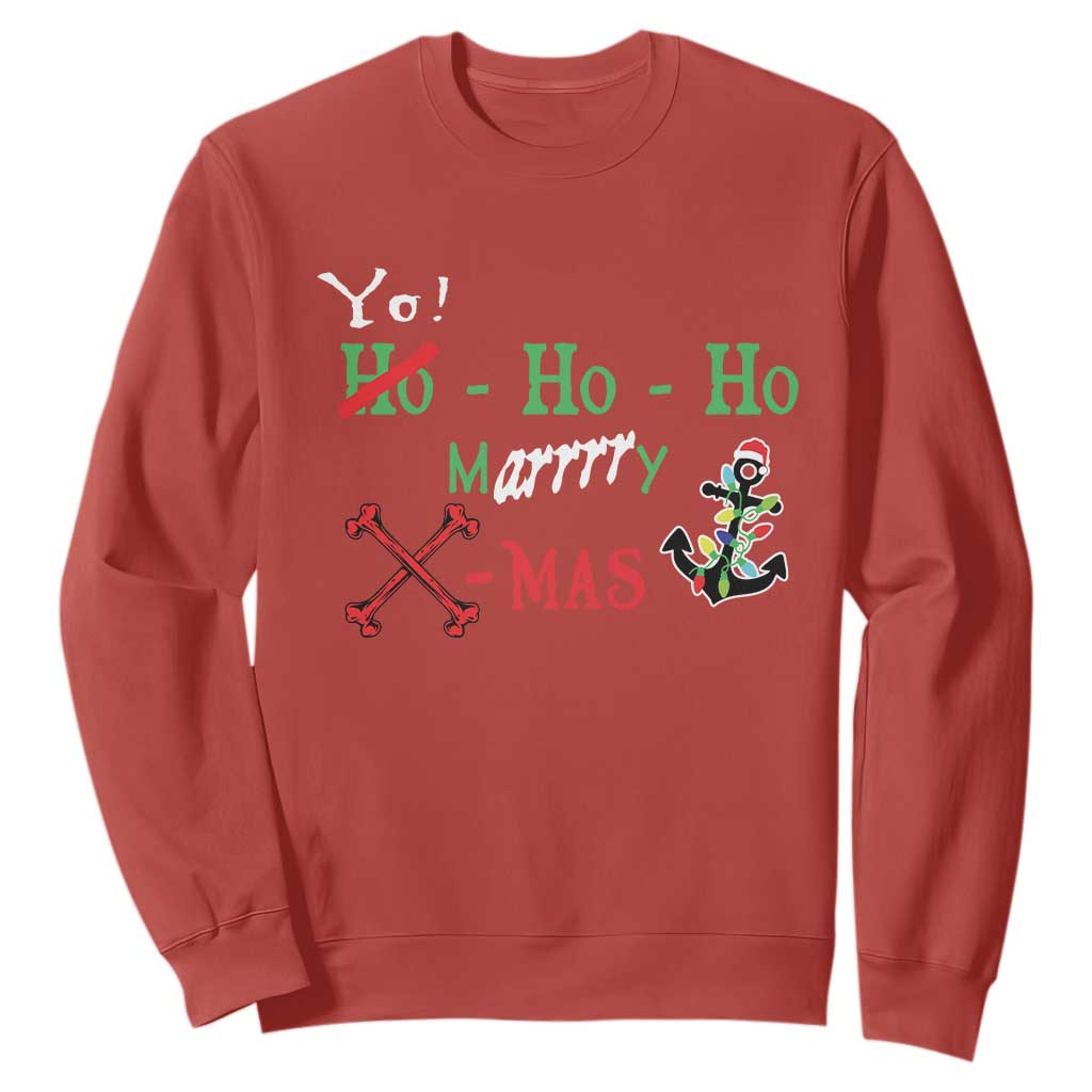 Funny Christmas Pirate Sweatshirt Yo Ho Ho Marrrrry X-Mas Anchor Santa Hat TS11 Red Print Your Wear
