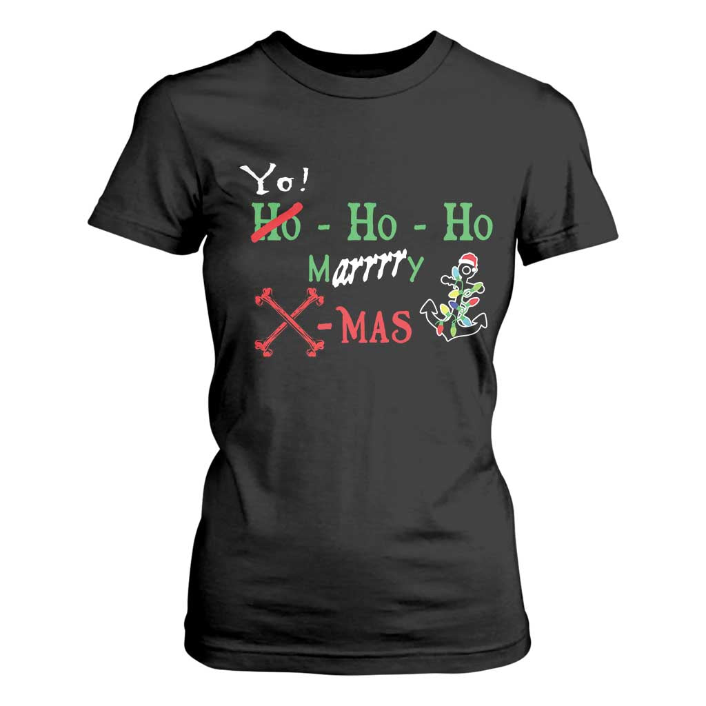 Funny Christmas Pirate T Shirt For Women Yo Ho Ho Marrrrry X-Mas Anchor Santa Hat TS11 Black Print Your Wear