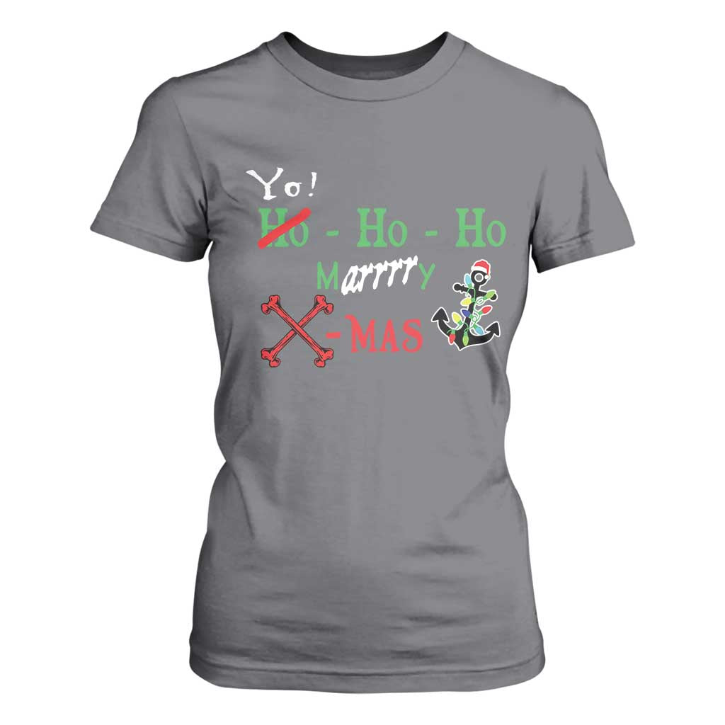 Funny Christmas Pirate T Shirt For Women Yo Ho Ho Marrrrry X-Mas Anchor Santa Hat TS11 Charcoal Print Your Wear