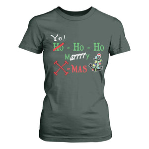 Funny Christmas Pirate T Shirt For Women Yo Ho Ho Marrrrry X-Mas Anchor Santa Hat TS11 Dark Forest Green Print Your Wear