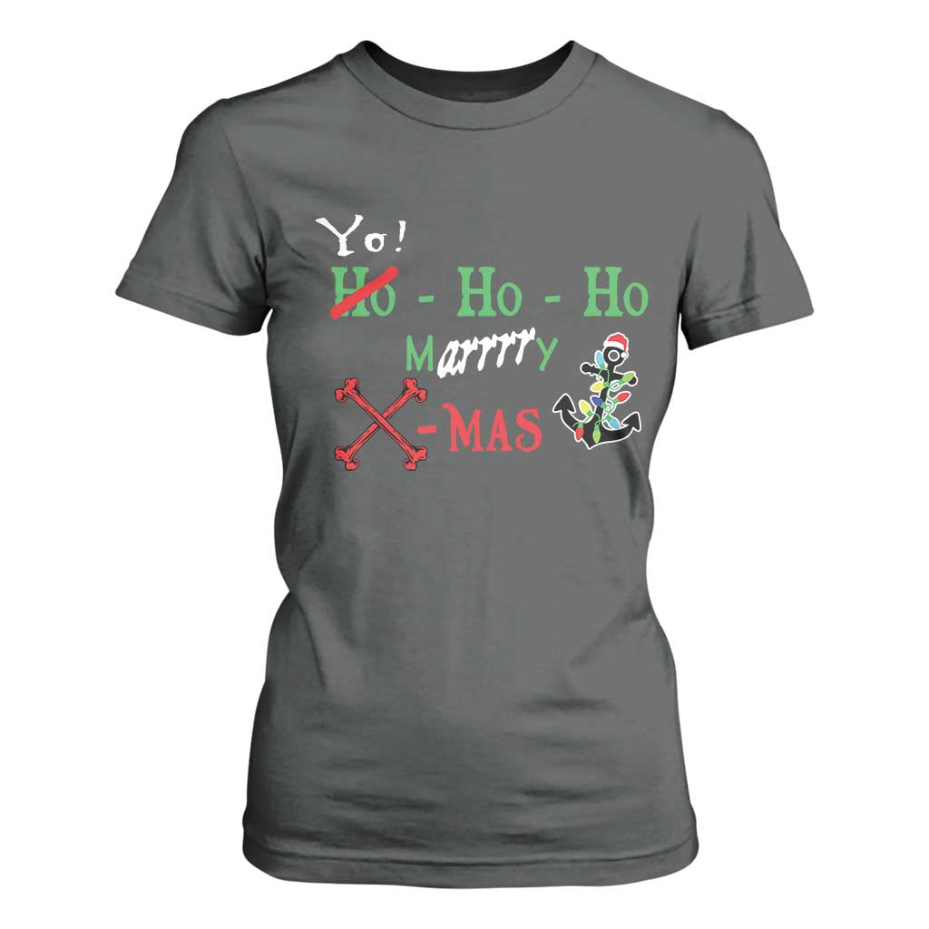 Funny Christmas Pirate T Shirt For Women Yo Ho Ho Marrrrry X-Mas Anchor Santa Hat TS11 Dark Heather Print Your Wear