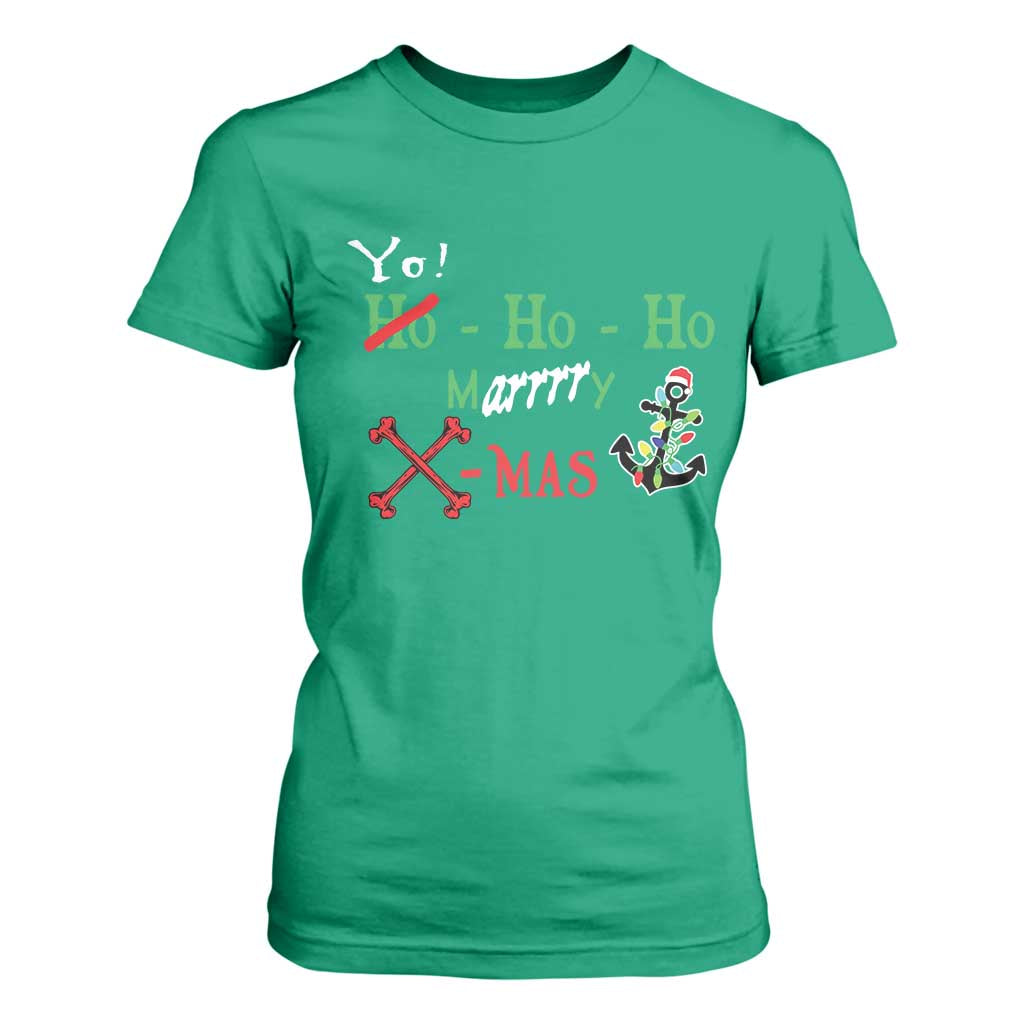 Funny Christmas Pirate T Shirt For Women Yo Ho Ho Marrrrry X-Mas Anchor Santa Hat TS11 Irish Green Print Your Wear
