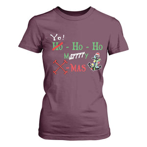 Funny Christmas Pirate T Shirt For Women Yo Ho Ho Marrrrry X-Mas Anchor Santa Hat TS11 Maroon Print Your Wear