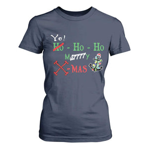 Funny Christmas Pirate T Shirt For Women Yo Ho Ho Marrrrry X-Mas Anchor Santa Hat TS11 Navy Print Your Wear