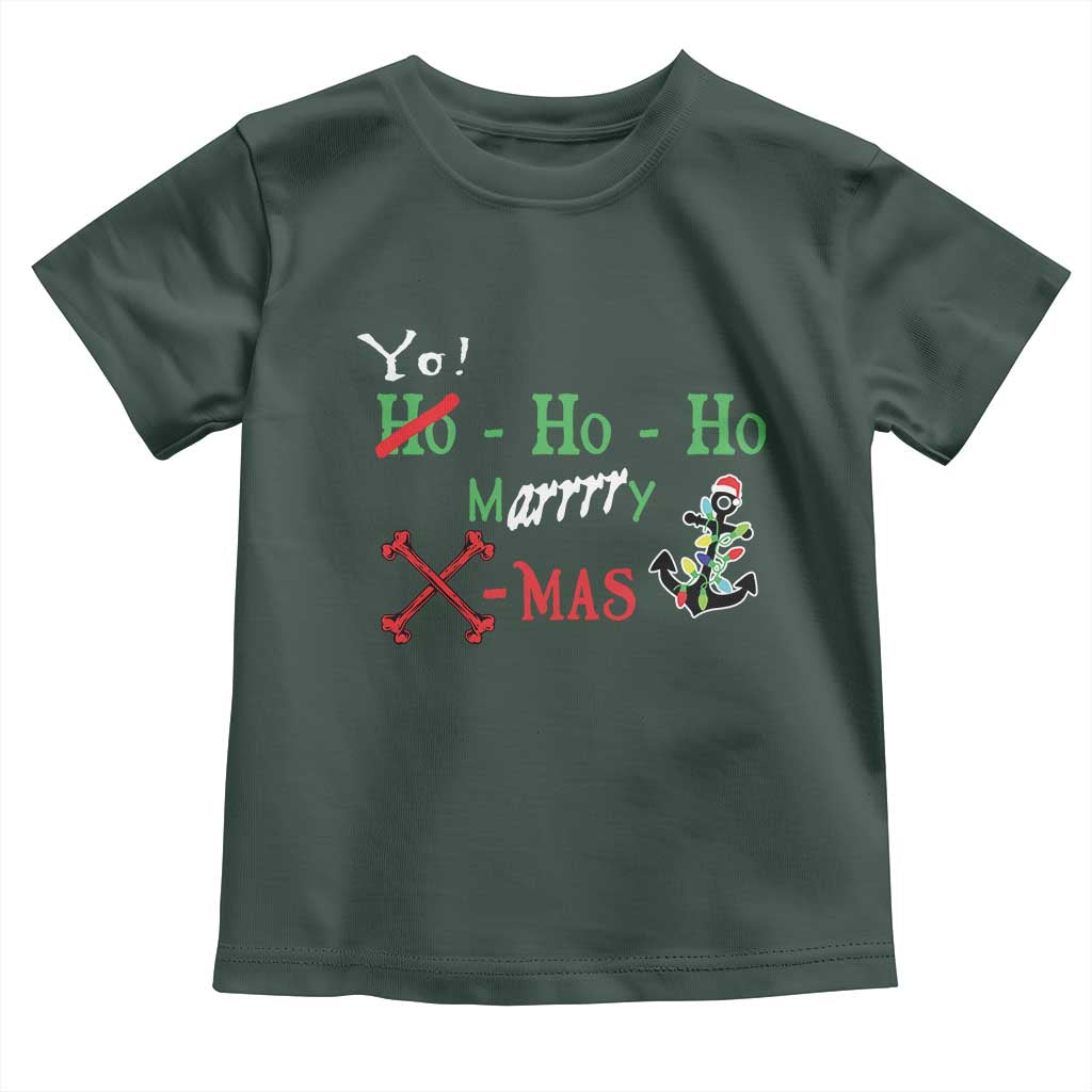 Funny Christmas Pirate Toddler T Shirt Yo Ho Ho Marrrrry X-Mas Anchor Santa Hat TS11 Dark Forest Green Print Your Wear
