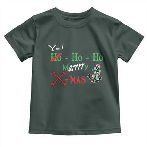 Funny Christmas Pirate Toddler T Shirt Yo Ho Ho Marrrrry X-Mas Anchor Santa Hat TS11 Dark Forest Green Print Your Wear