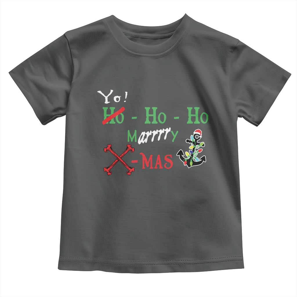 Funny Christmas Pirate Toddler T Shirt Yo Ho Ho Marrrrry X-Mas Anchor Santa Hat TS11 Dark Heather Print Your Wear