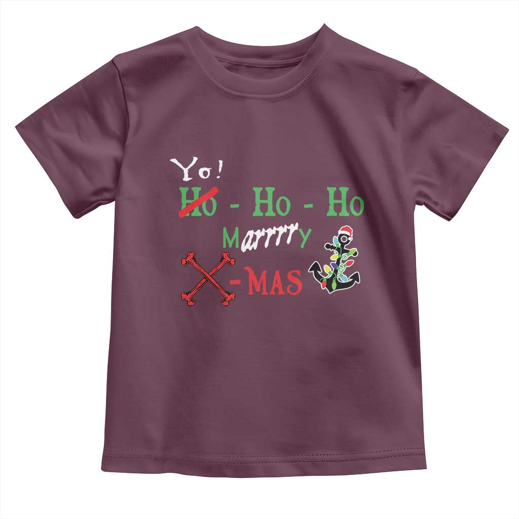 Funny Christmas Pirate Toddler T Shirt Yo Ho Ho Marrrrry X-Mas Anchor Santa Hat TS11 Maroon Print Your Wear