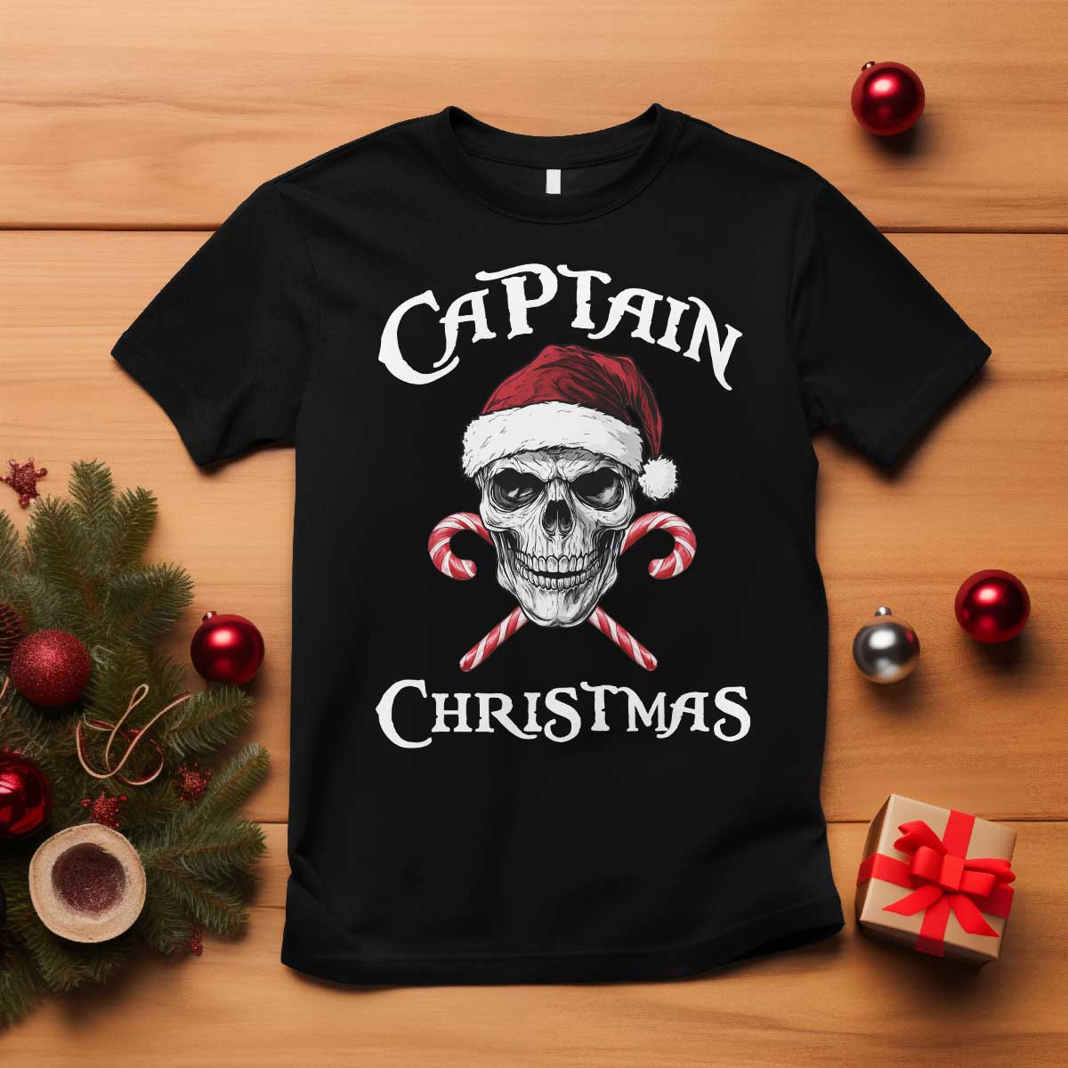 Funny Xmas Pirate Santa T Shirt Captain Christmas Skull Candy Canes TS11 Black Print Your Wear