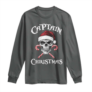 Funny Xmas Pirate Santa Long Sleeve Shirt Captain Christmas Skull Candy Canes TS11 Dark Heather Print Your Wear